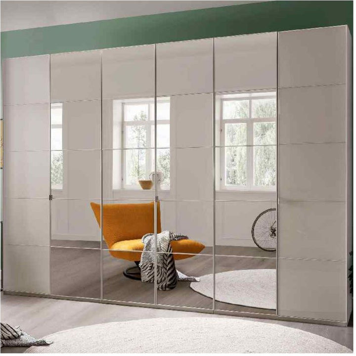 Wiemann Quito Champagne and Champagne Glass With Mirror 6 Door Wardrobe - 300CM
