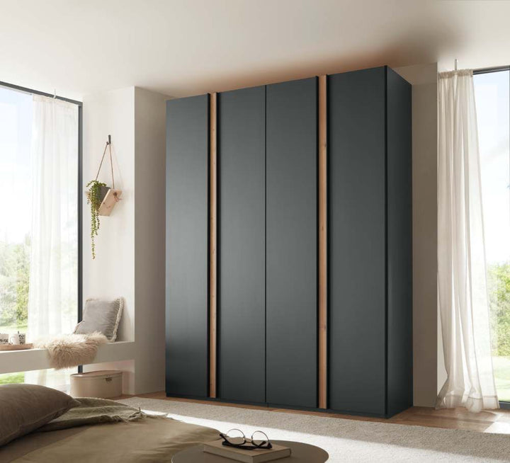 Hobart Hinged Door Wardrobe in Graphite and Bianco Oak Front