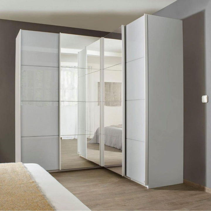 Rauch Luma 181cm 4 Door Corner Sliding Wardrobe with 2 Glass Doors and 2 Mirror Doors