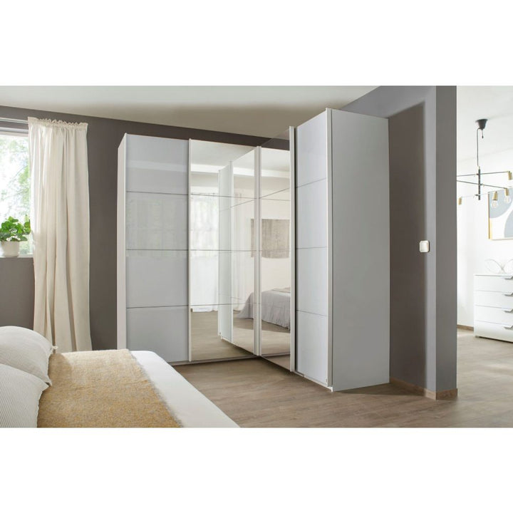 Rauch Luma 181cm 4 Door Corner Sliding Wardrobe with 2 Glass Doors and 2 Mirror Doors