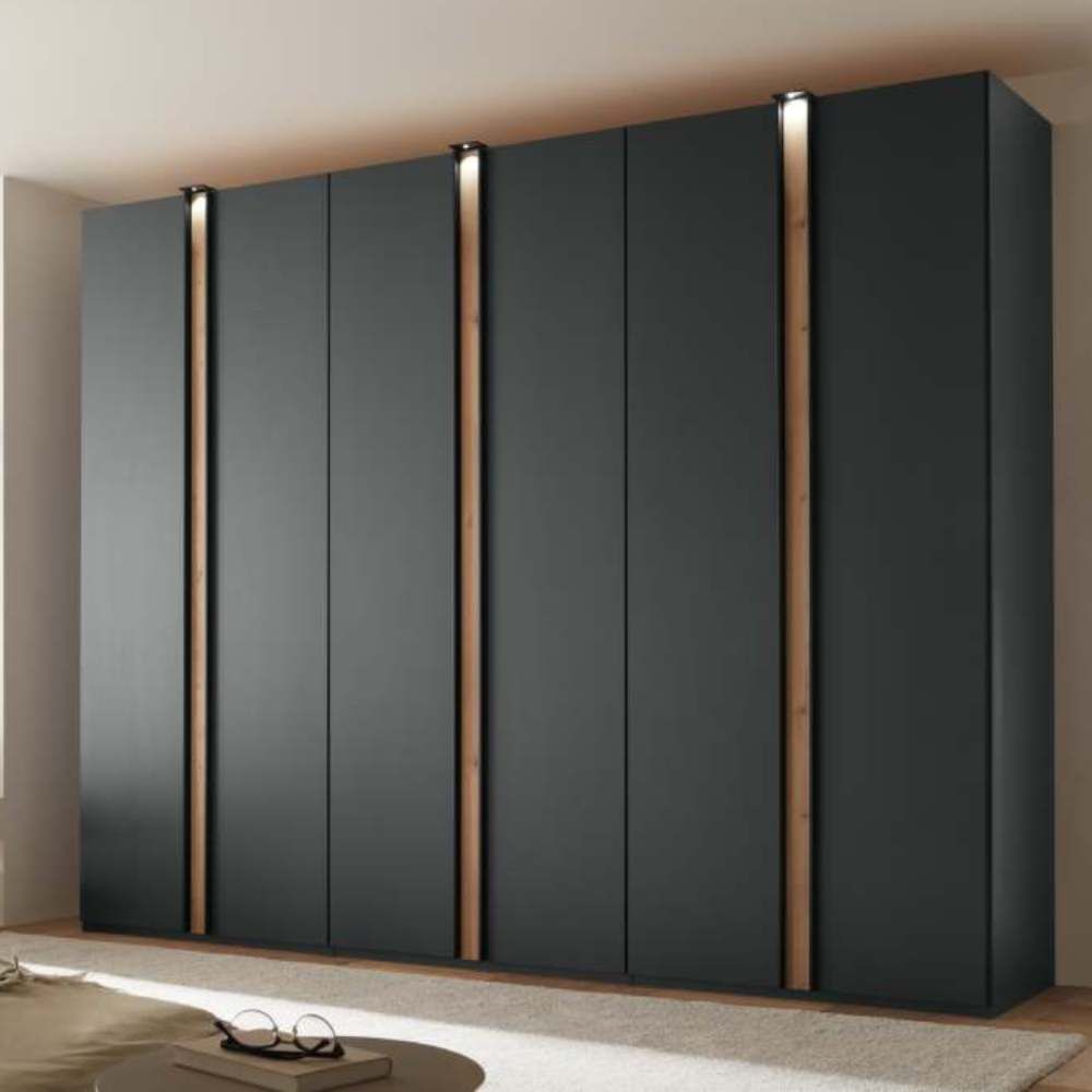 Hobart Hinged Door Wardrobe in Graphite and Bianco Oak Front