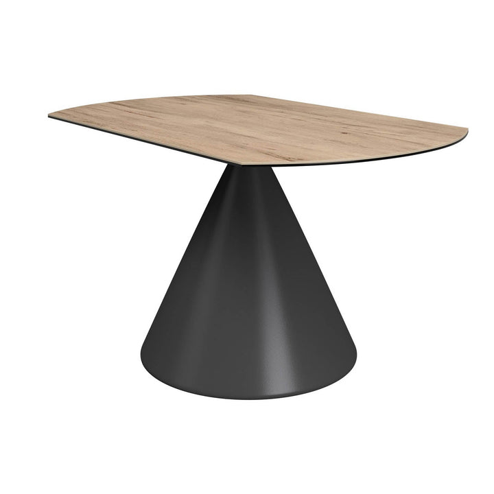 Alonzo Oak Effect Ceramic Extending Round Dining Table with 4 Lina Chairs