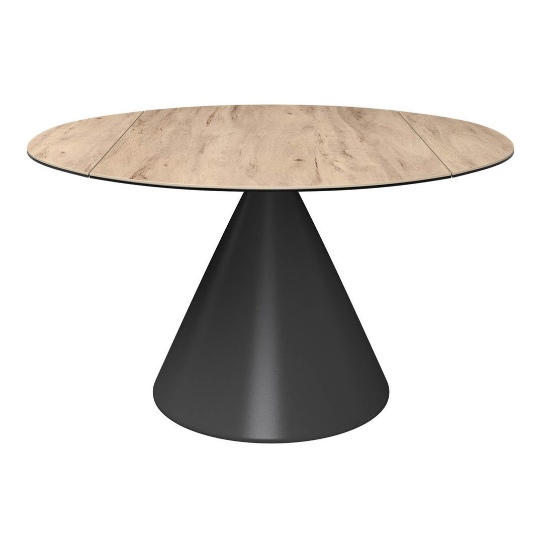 Alonzo Oak Effect Ceramic Extending Round Dining Table with 4 Lina Chairs