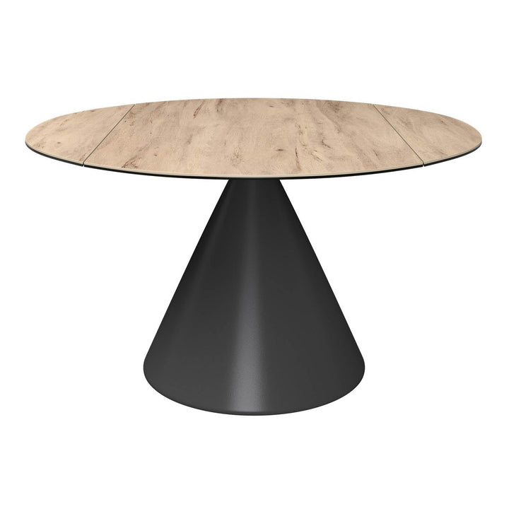 Alonzo Oak Effect Ceramic Extending Round Dining Table with 4 Lina Chairs