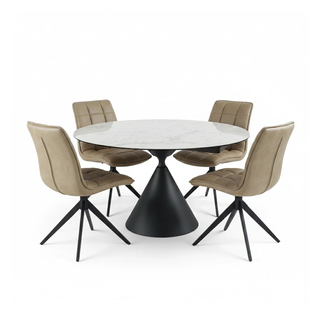 Summit Circular Ceramic Extending Table & 4 Swivel Chairs