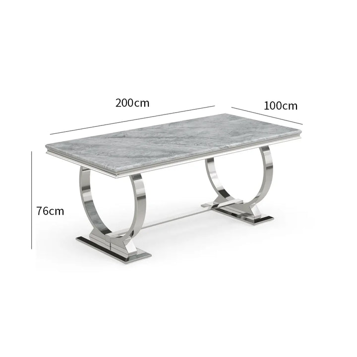 2M Grey Marble Dining Table with Six Velvet Knockerback Chairs