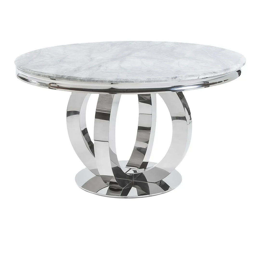 Chelsea Round White Marble Dining Table with 4 Belvedere Chairs