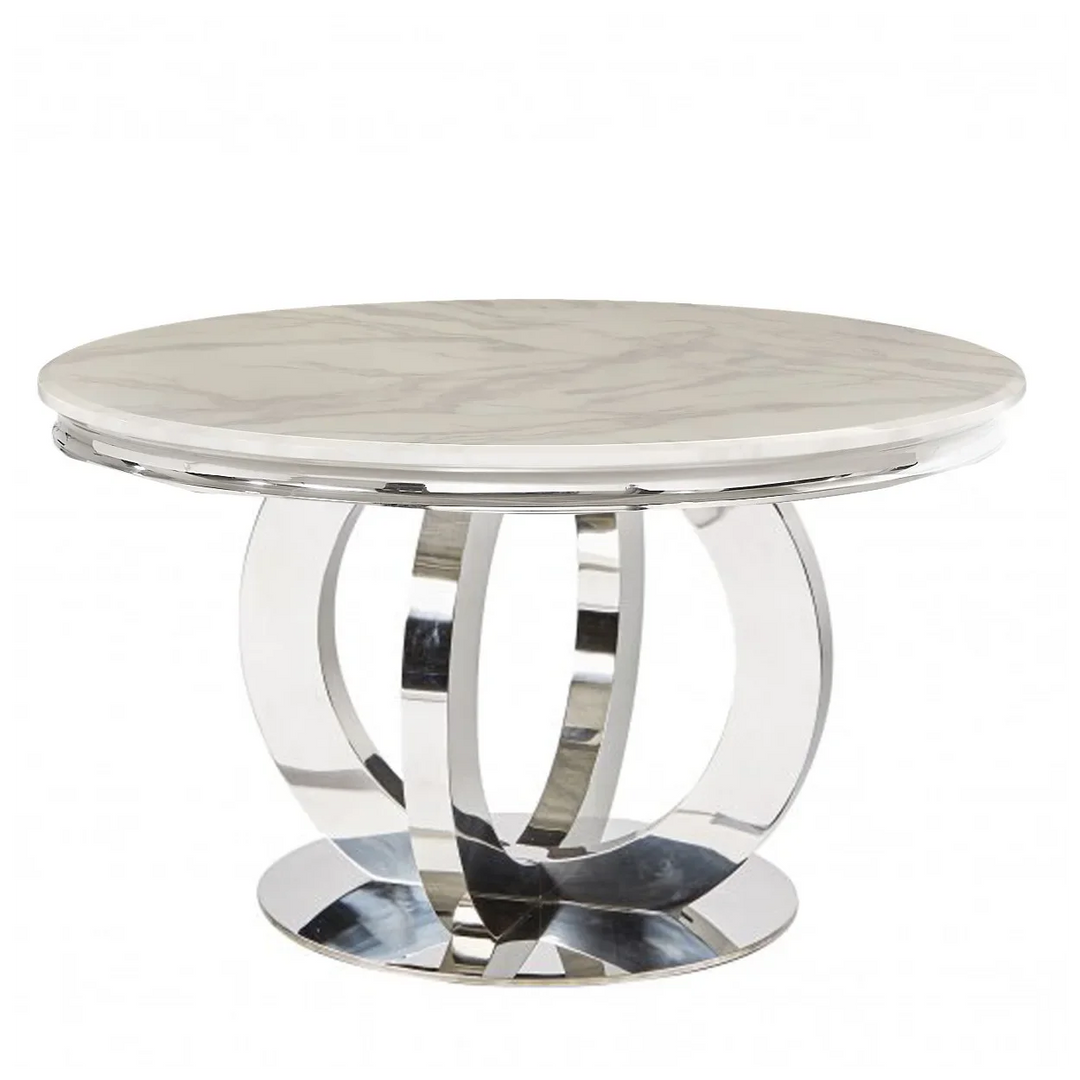 Chelsea Round White Marble Dining Table with 4 Belvedere Chairs