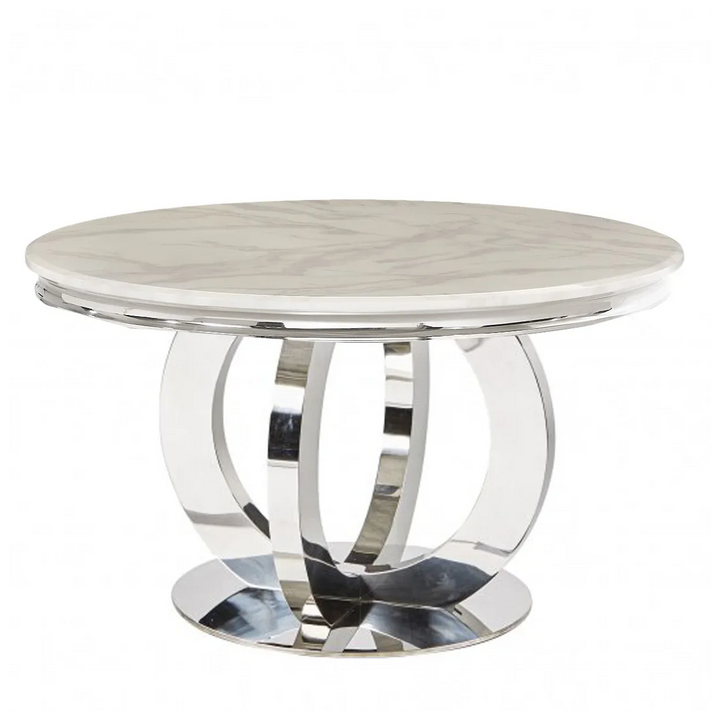 Chelsea Round White Marble Dining Table with 4 Belvedere Chairs