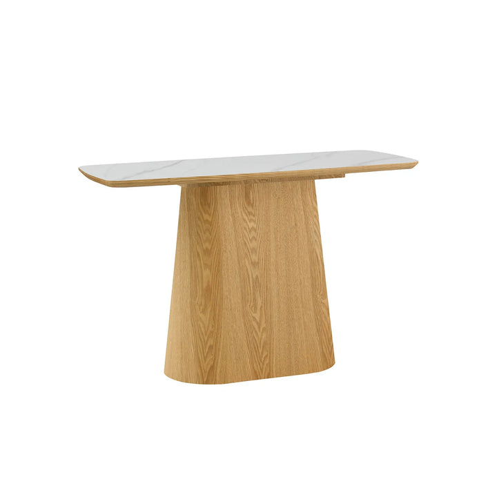 Aurora Marble Ceramic Console Table with Radial Oak Foundation