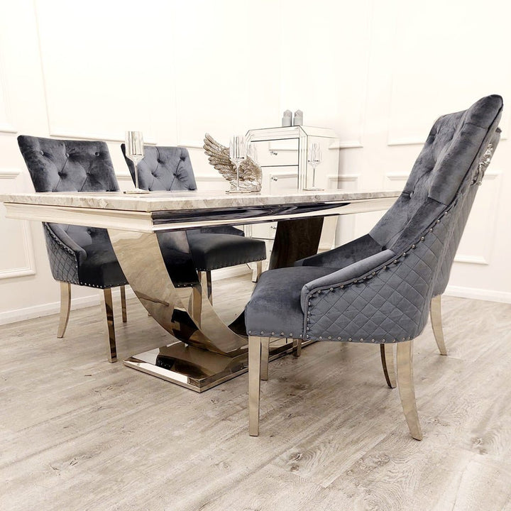 2.0M Bentley Light Grey Marble Dining Table Oliver Dining Chairs Set