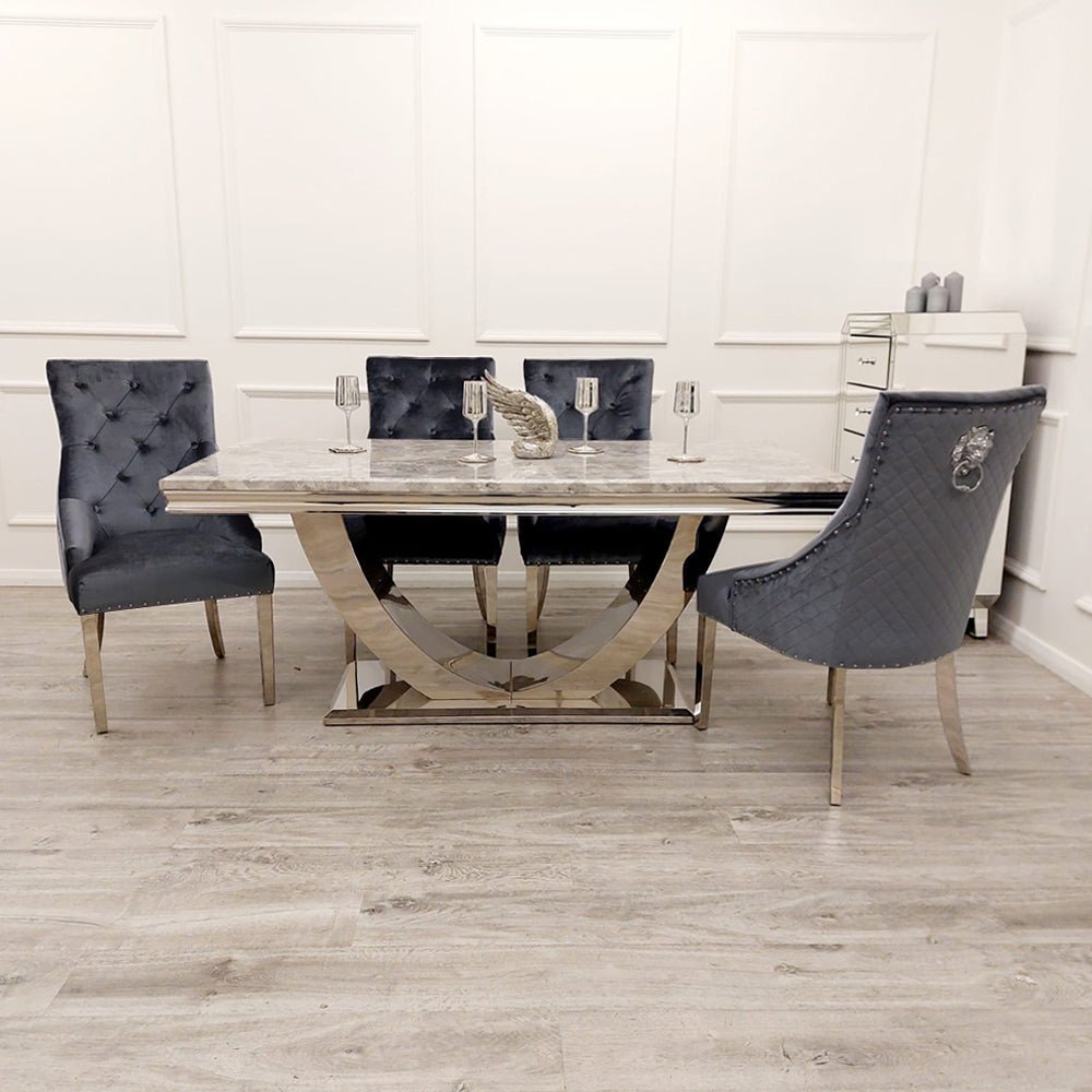 2.0M Bentley Light Grey Marble Dining Table Oliver Dining Chairs Set
