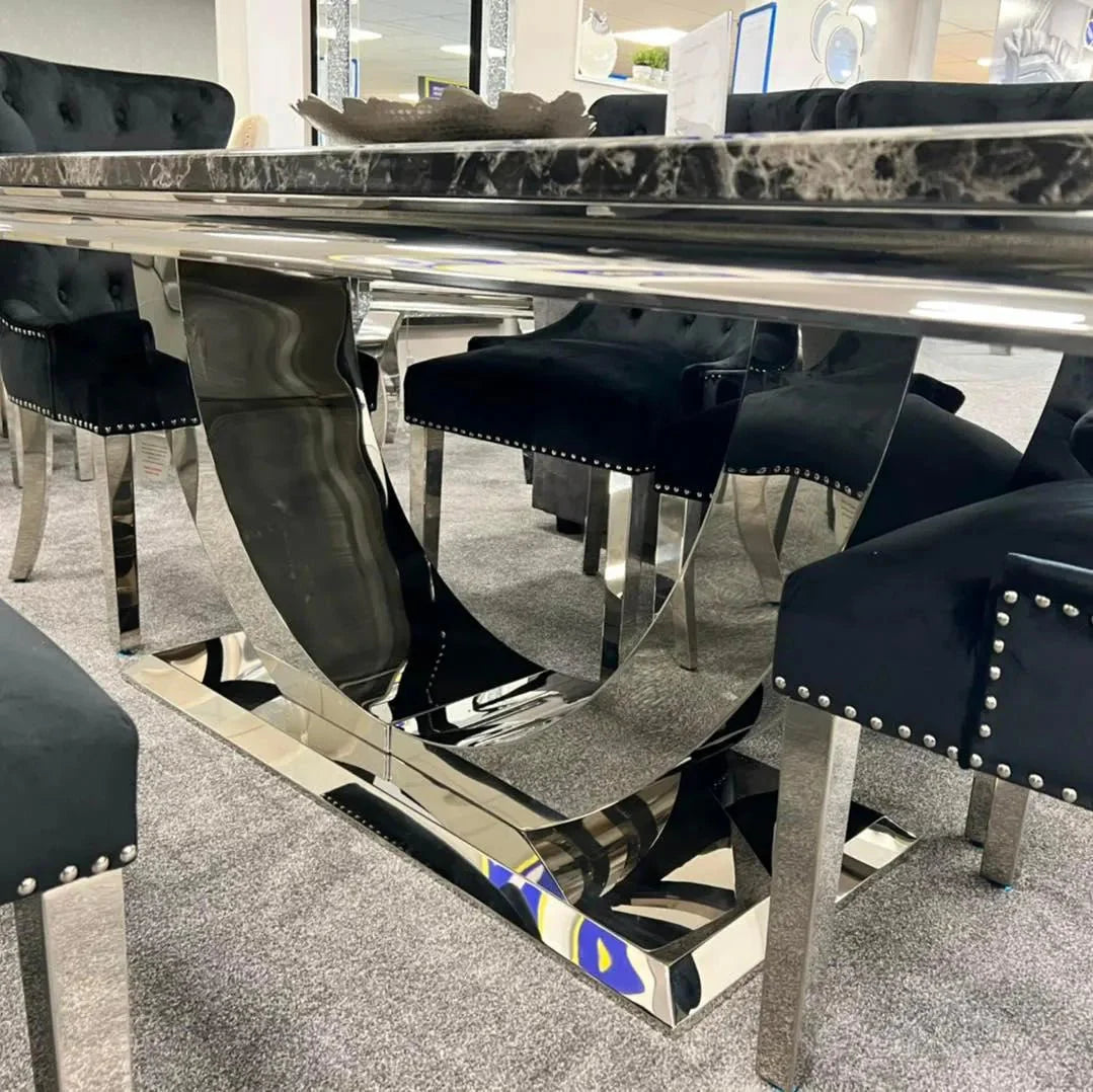 Bentley Black Marble Dining Table with Velvet Chairs