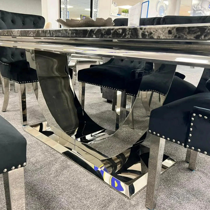 Bentley Black Marble Dining Table with Velvet Chairs