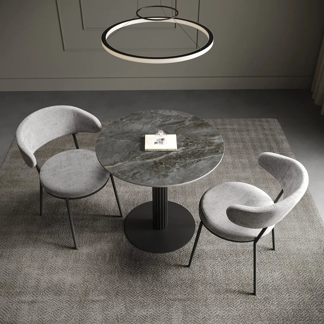 The Sterling 80cm Round Gloss Grey Ceramic Dining Set with 2 Chairs