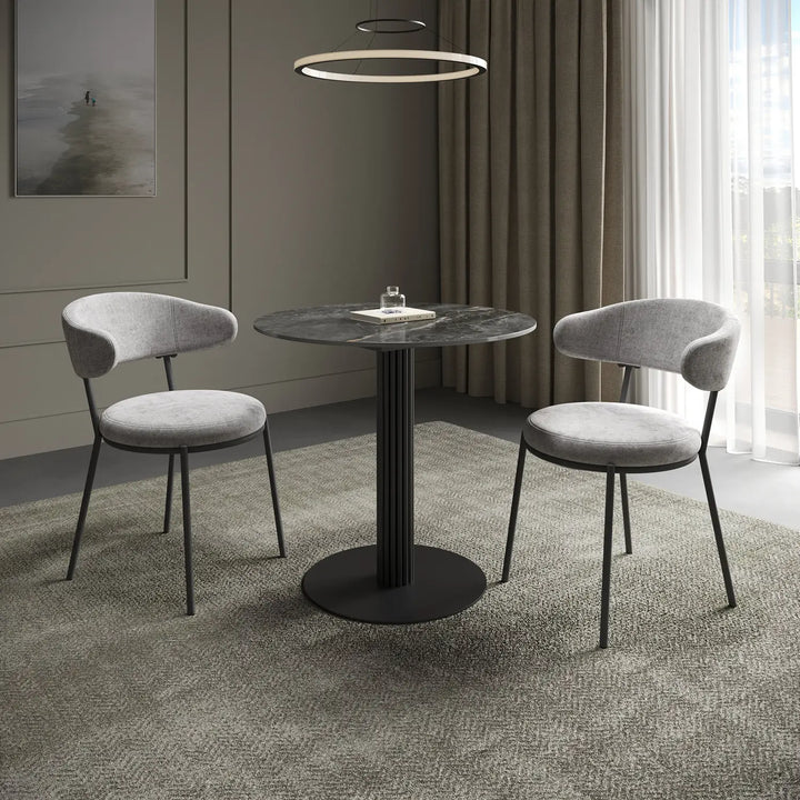 The Sterling 80cm Round Gloss Grey Ceramic Dining Set with 2 Chairs