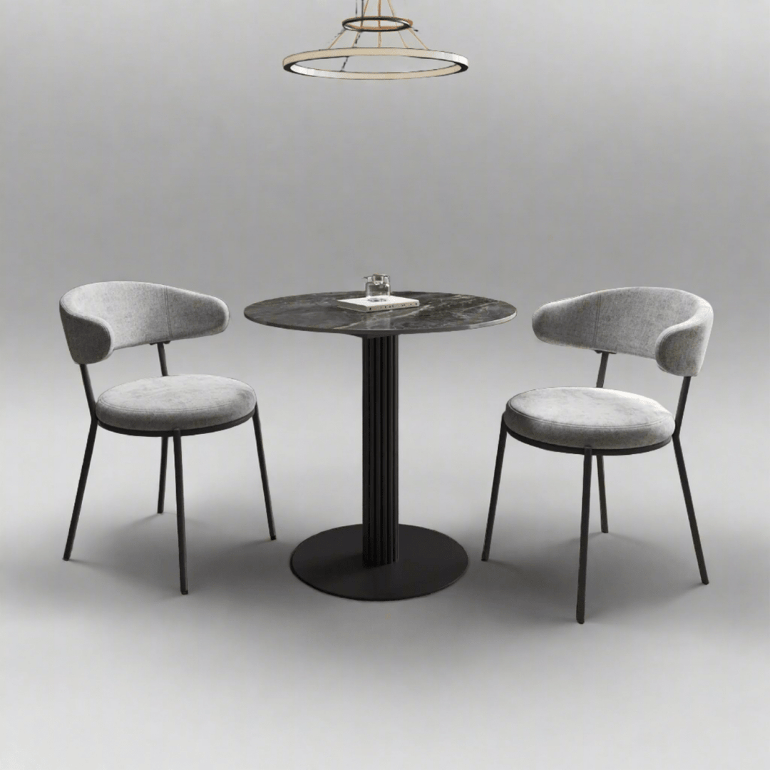 The Sterling 80cm Round Gloss Grey Ceramic Dining Set with 2 Chairs