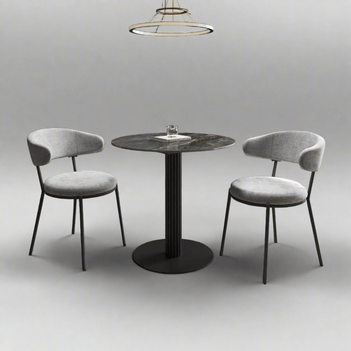 The Sterling 80cm Round Gloss Grey Ceramic Dining Set with 2 Chairs