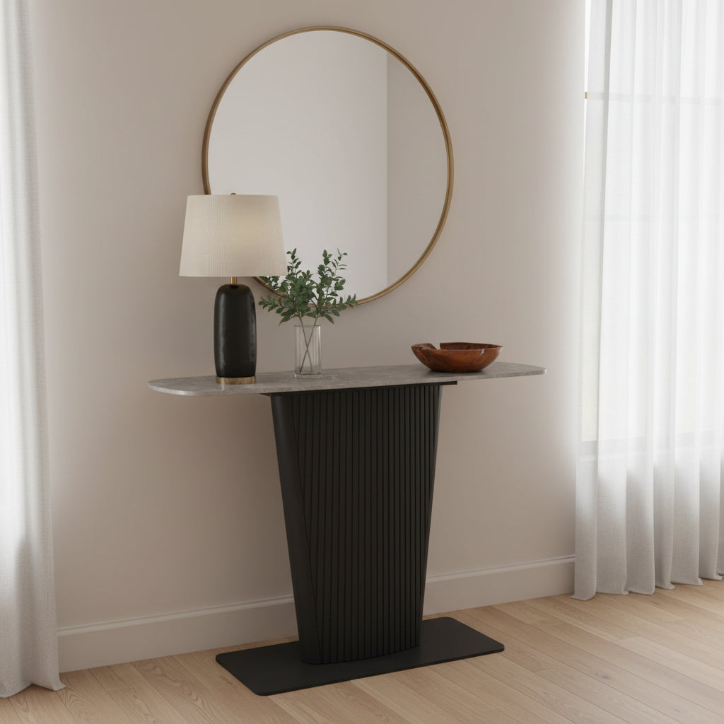 The Sterling Charcoal Stone Console Table with Slate Finish