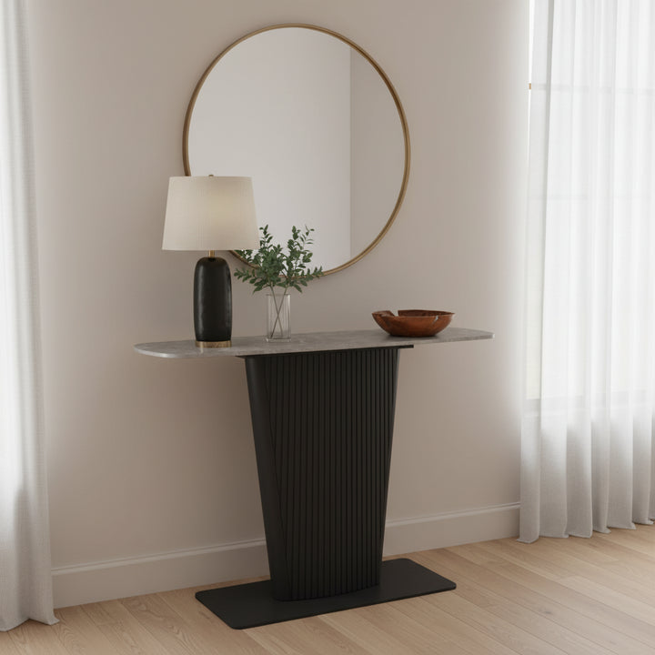 The Sterling Charcoal Stone Console Table with Slate Finish