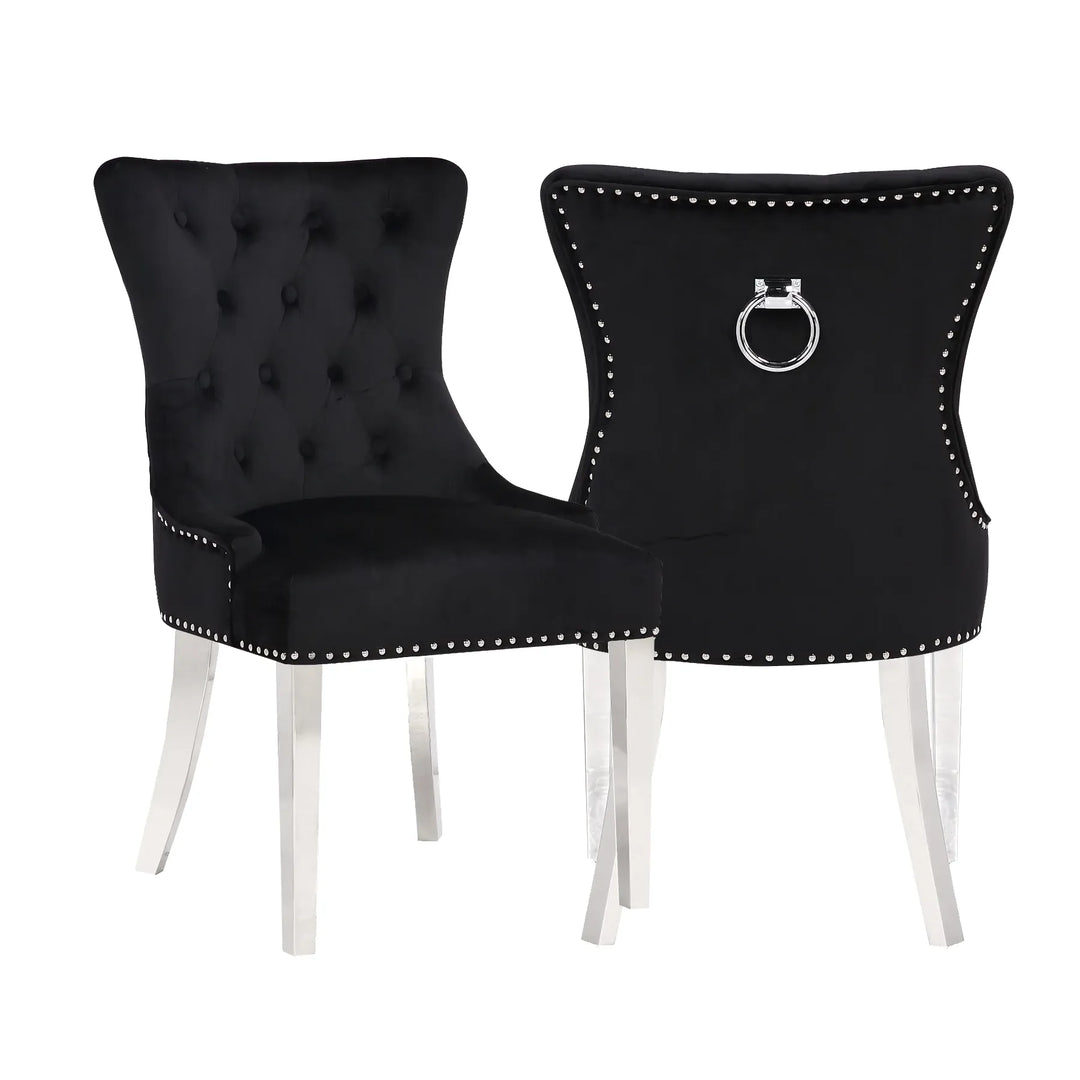 Bentley Black Marble Dining Table with Velvet Chairs