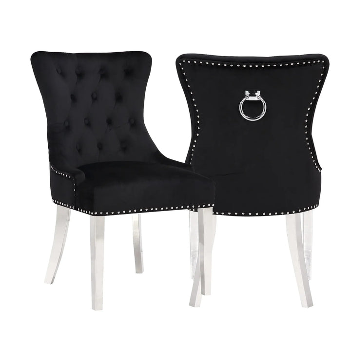 Bentley Black Marble Dining Table with Velvet Chairs