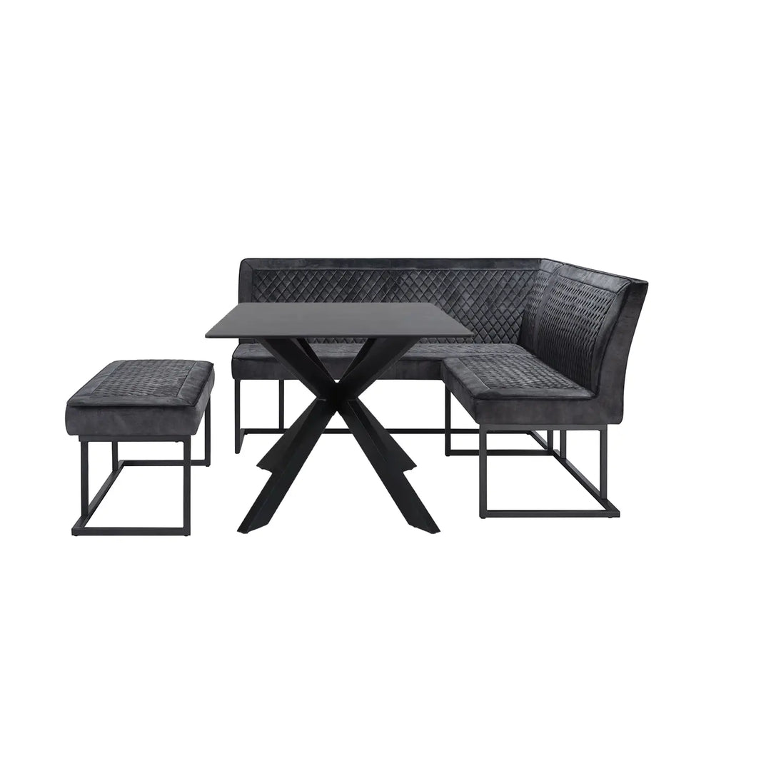 The Orion Industrial Corner Nook Set | Grey Ceramic Table & Bench Suite