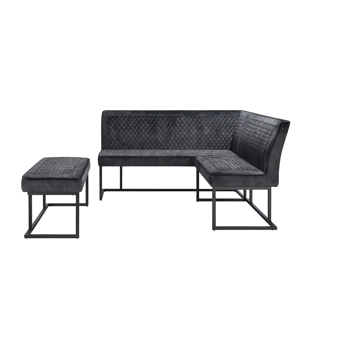 The Orion Industrial Corner Nook Set | Grey Ceramic Table & Bench Suite