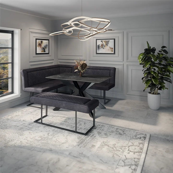 The Orion Industrial Corner Nook Set | Grey Ceramic Table & Bench Suite