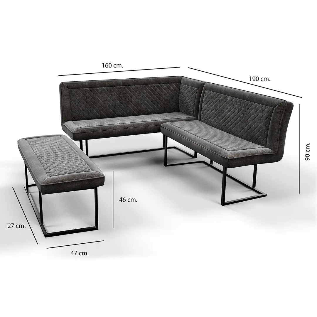 The Orion Industrial Corner Nook Set | Grey Ceramic Table & Bench Suite