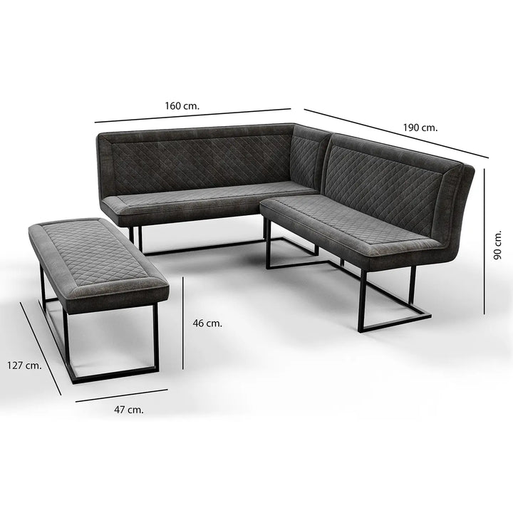 The Orion Industrial Corner Nook Set | Grey Ceramic Table & Bench Suite