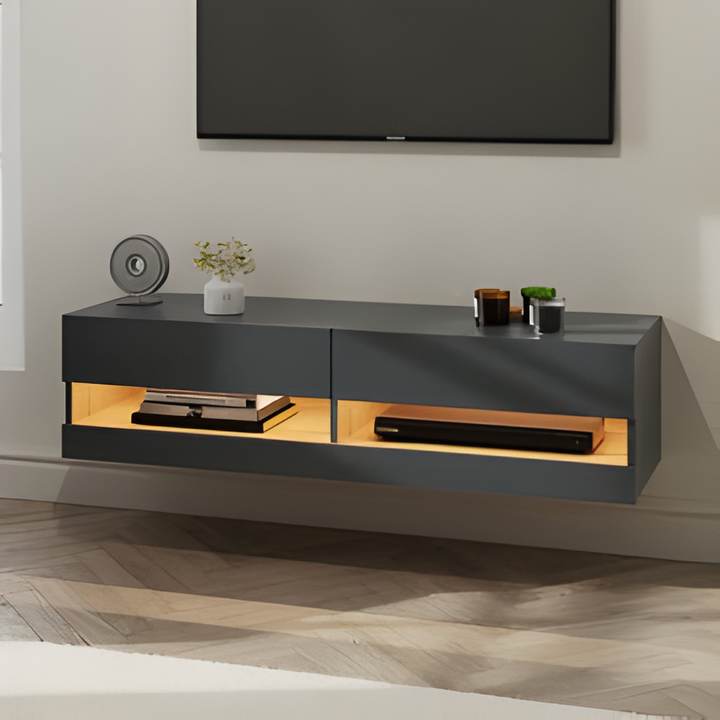 LEON 120CM WALL TV UNIT WITH LED ANTHRACITE/OAK