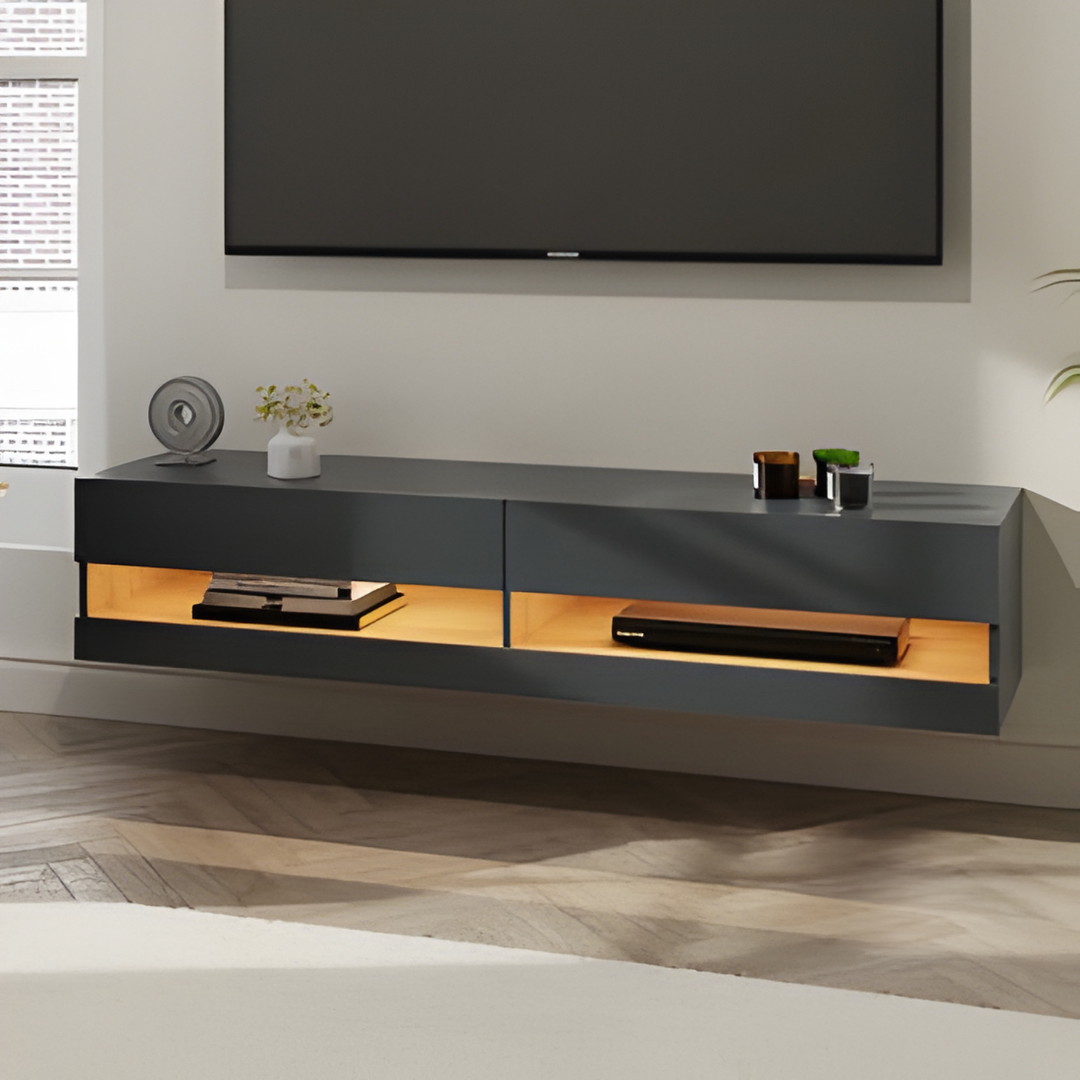 LEON 150CM WALL TV UNIT WITH LED ANTHRACITE/OAK