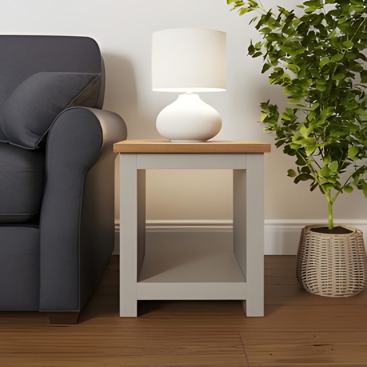 LANCASTER SIDE TABLE WITH SHELF GREY
