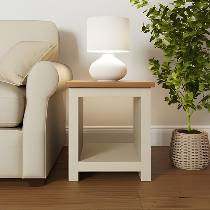 LANCASTER SIDE TABLE WITH SHELF CREAM