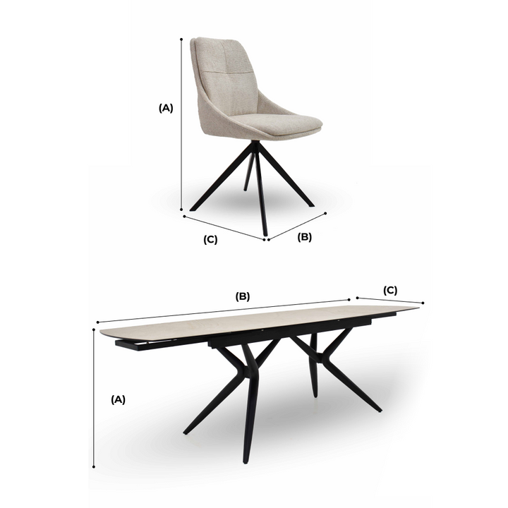 Euphoria extending dining table with Harley dining chair set