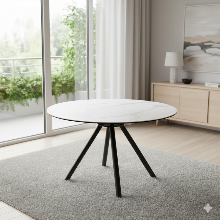 Opalstone Round Extendable Dining Table Premium White Ceramic Finish