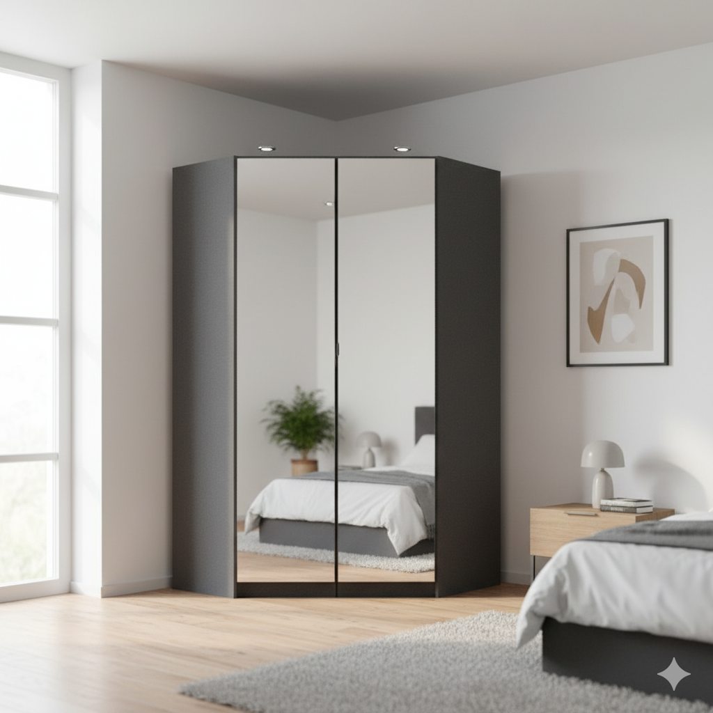 Rauch Ontario Corner Hinged Door Wardrobe With Mirror