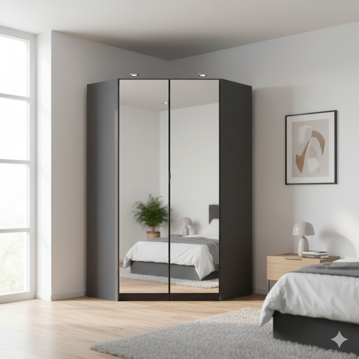 Rauch Ontario Corner Hinged Door Wardrobe With Mirror