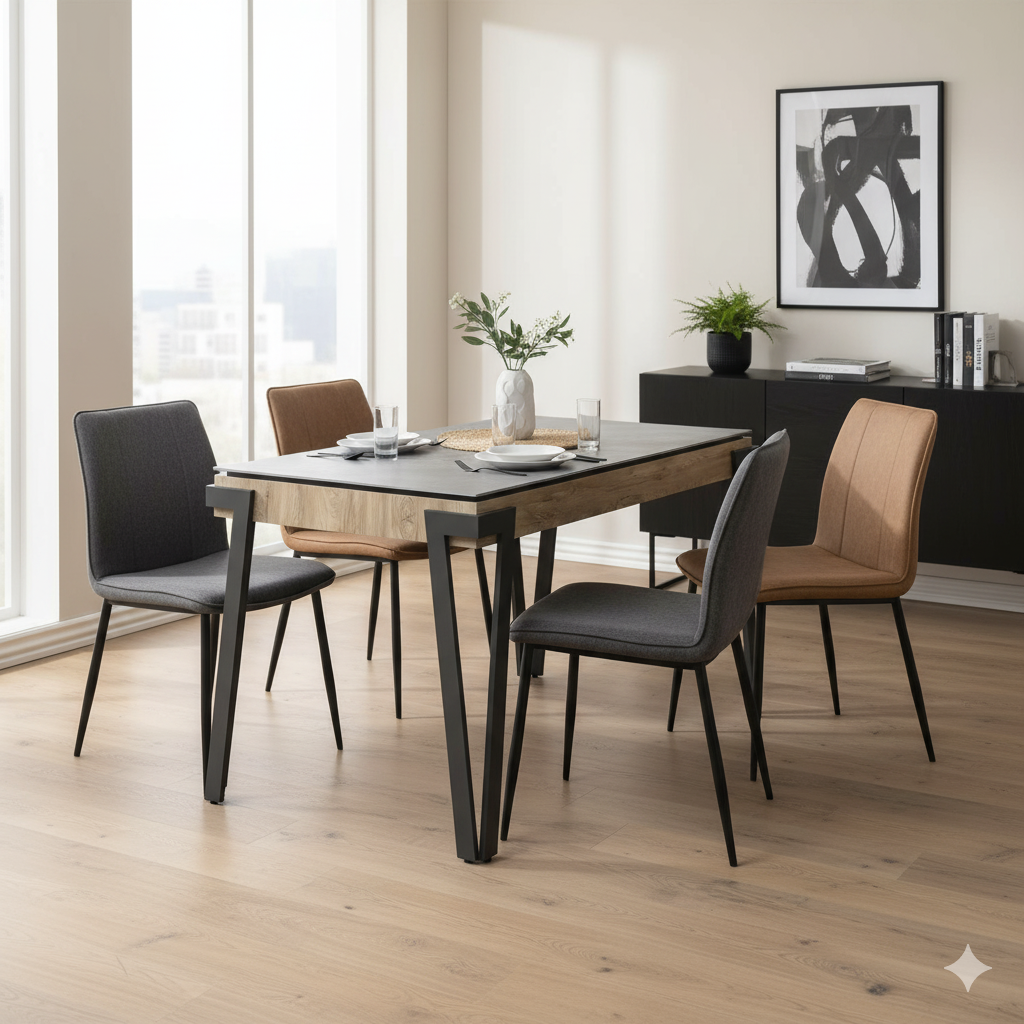 Contemporary 140cm Ceramic Dining Table with Grey Finish