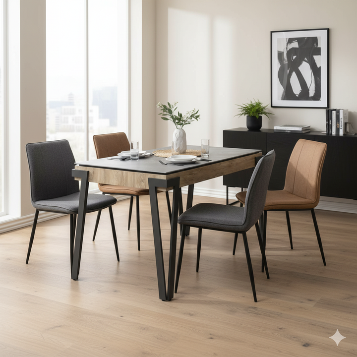 Contemporary 140cm Ceramic Dining Table with Grey Finish