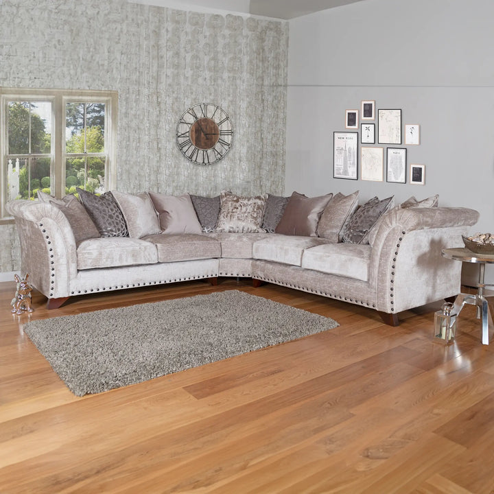Vesper Fabric Pillow Back Corner Sofa With Studs - 1C1