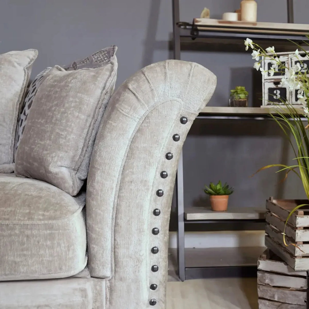 Vesper Fabric Pillow Back Corner Sofa With Studs - 1C1