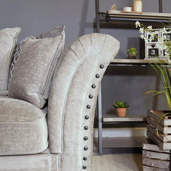 Vesper Fabric Pillow Back Corner Sofa With Studs - 1C1