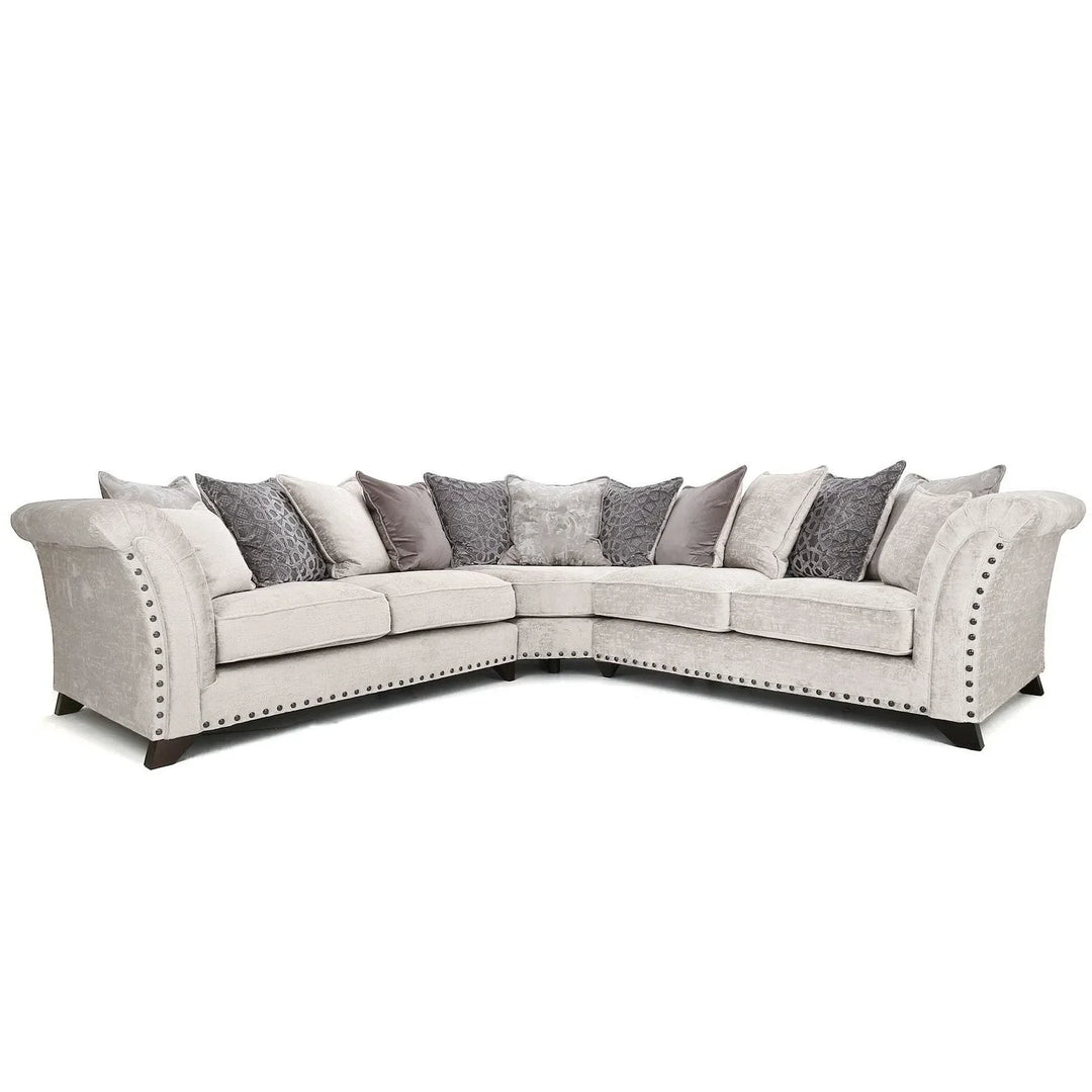 Vesper Fabric Pillow Back Corner Sofa With Studs - 1C1