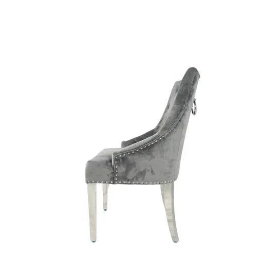 2M Grey Marble Dining Table with Six Velvet Knockerback Chairs