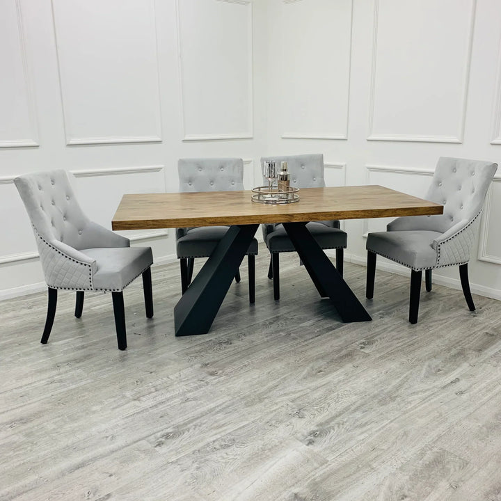 Edmunds Solid Wood Top Black Pedestal Base Dining Table Set