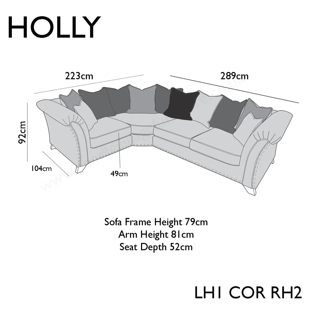 Vesper Fabric Pillow Back Corner Sofa With Studs - 1C1