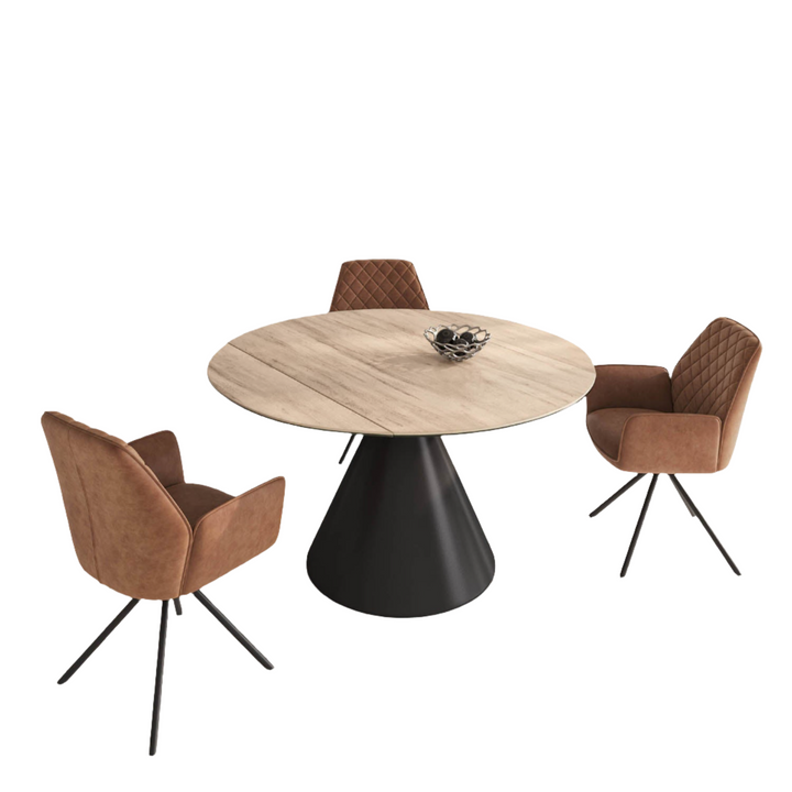 Alonzo Oak Effect Ceramic Extending Round Dining Table with 4 Lina Chairs