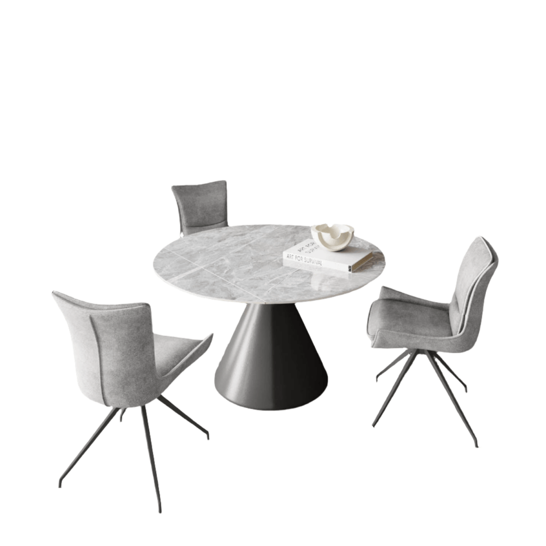 The Verona Grey Round Ceramic Extending Dining Table with 4 Chairs